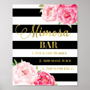 Rosa Blumige Mimosa-Bar-Schilder mit goldenen schw Poster