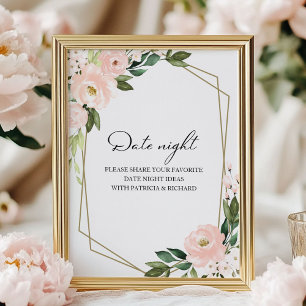 Rosa Blumiges Brautparty Date-Night-Glas-Schild Poster