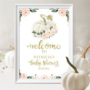 Rosa Blumiges Kürbis Herbst Babyshower Willkommens Poster