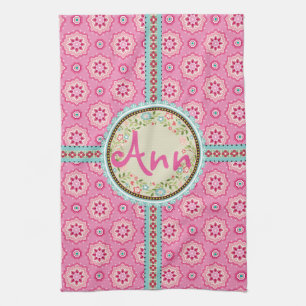 Rosa & Blumiges Namensschild & Band Handtuch
