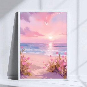 Rosa Blush Beach Sunset Pastellfarben Poster