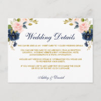 Rosa Blush Bloral Blue Gold Hochzeitskarte
