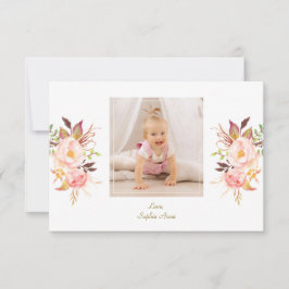 Rosa Blush Bloral Gold Girl Foto Taufe Dankeskarte