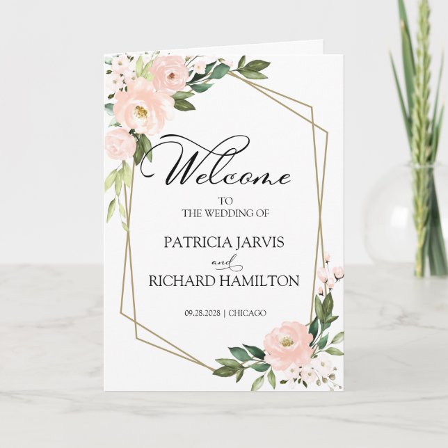 Rosa Blush Bloral Hochzeitsfeier Programm (Vorderseite)