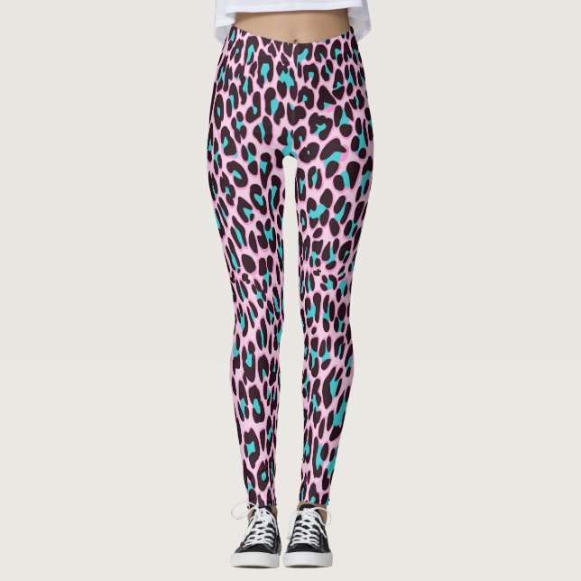 Rosa Blush & Blue Animal Print Leggings (Vorderseite)