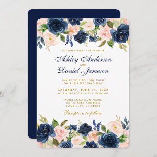 Rosa Blush Blues Elegantes Gold Wedding R Einladung