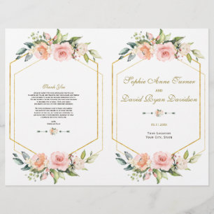 Rosa Blush Blume Gold Frame Hochzeitsprogramm