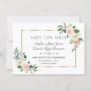 Rosa Blush Blume Gold Frame Navy Blue Wedding Save The Date