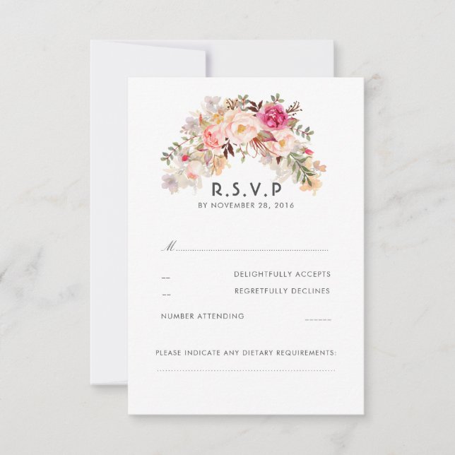 Rosa Blush Floral Wedding RSVP (Vorderseite)