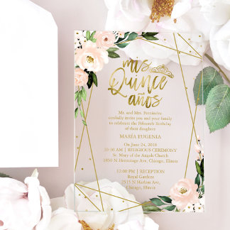 Rosa Blush Geogeometrie Quinceañera Acryleinladungen