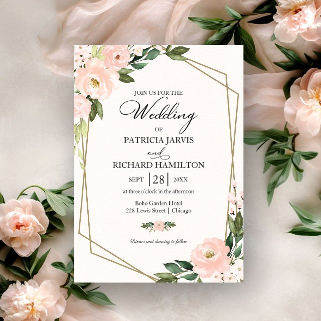 rosa Blush Geometric Wedding Einladung (Von Creator hochgeladen)