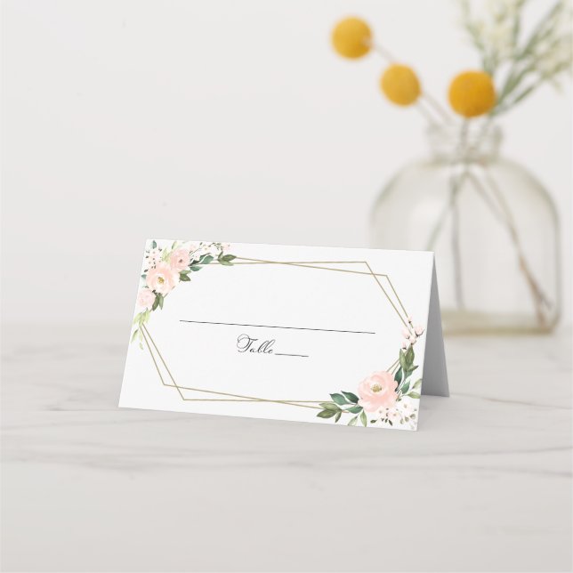 rosa Blush Geometric Wedding Platzkarte (Vorderseite)