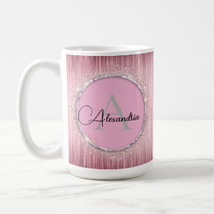 Rosa Blush Girly Glittery Monogram Kaffeetasse
