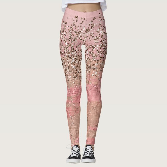 Rosa Blush Glitzer marokkanische Prinzessin Glam Leggings (Vorderseite)