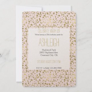 Rosa Blush Gold Animal Print Geburtstag Einladung