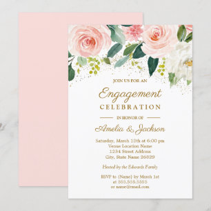 Rosa Blush Gold Aquarellfarben Floral Engagement P Einladung