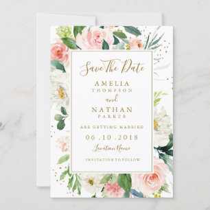 Rosa Blush Gold Blues Hochzeit retten das Datum Save The Date