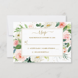 Rosa Blush Gold Floral Gold Hochzeit RSVP Karte