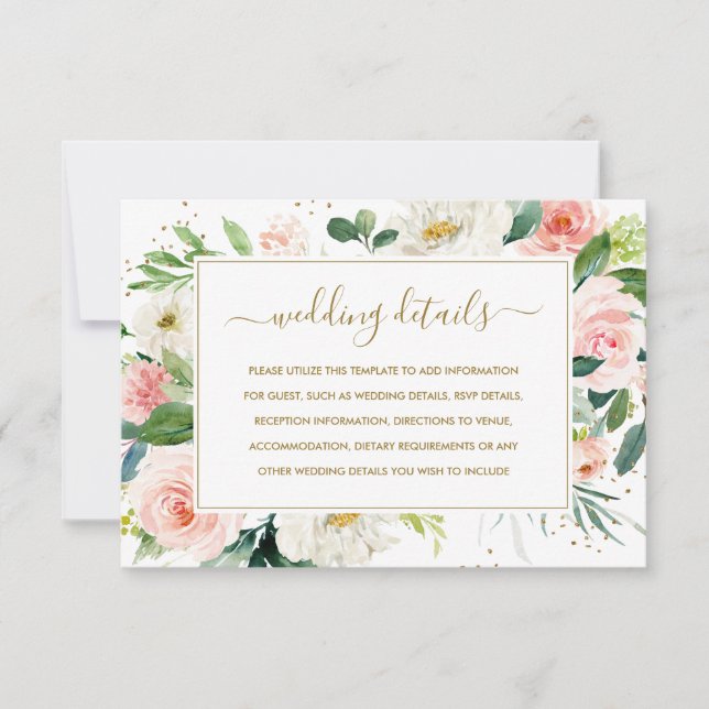 Rosa Blush Gold Floral Gold Hochzeitskarte RSVP Karte (Vorderseite)