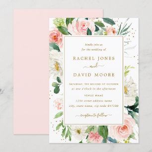 Rosa Blush Gold Floral Wasserfarben Hochzeit einla Einladung