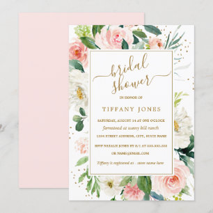 Rosa Blush Gold Floral Watercolor Brautparty Einladung