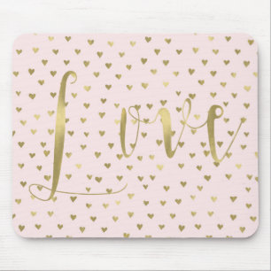 Rosa Blush Gold Hearts Liebe Mousepad