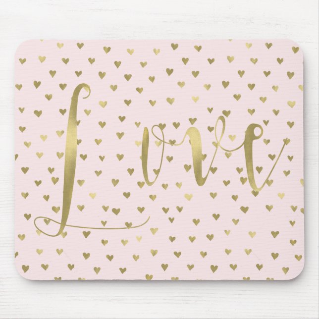 Rosa Blush Gold Hearts Liebe Mousepad (Vorne)