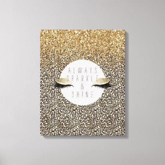 Rosa Blush Gold Leopard Print Glitzy Eyes Leinwanddruck (Vorderseite)