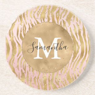 Rosa Blush Gold Zebra Print Glitz Sparkor Getränkeuntersetzer