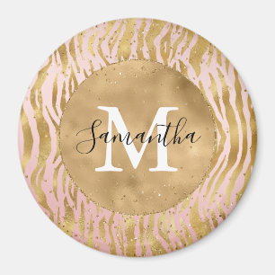 Rosa Blush Gold Zebra Print Glitz Sparkor Magnet