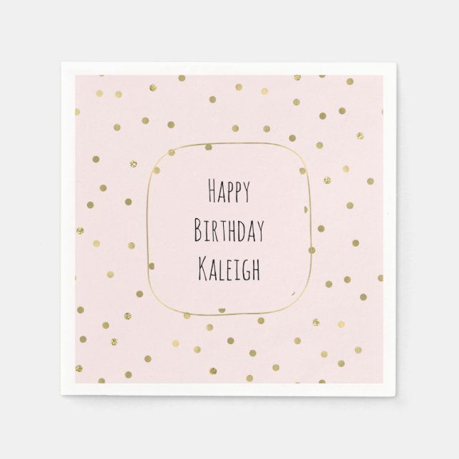 Rosa Blush Goldgräber Confetti Personalisiert Serviette (Vorderseite)