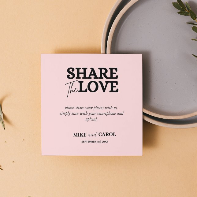 Rosa Blush-Hochzeitskennzeichen mit QR-Code Quadratische Visitenkarte (Von Creator hochgeladen)