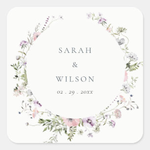Rosa Blush Lilac Wildblume Circle Frame Wedding Quadratischer Aufkleber