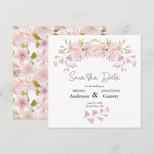 Rosa Blush Magnolia Bläserner Elegant Save the Dat Date (Vorne/Hinten)