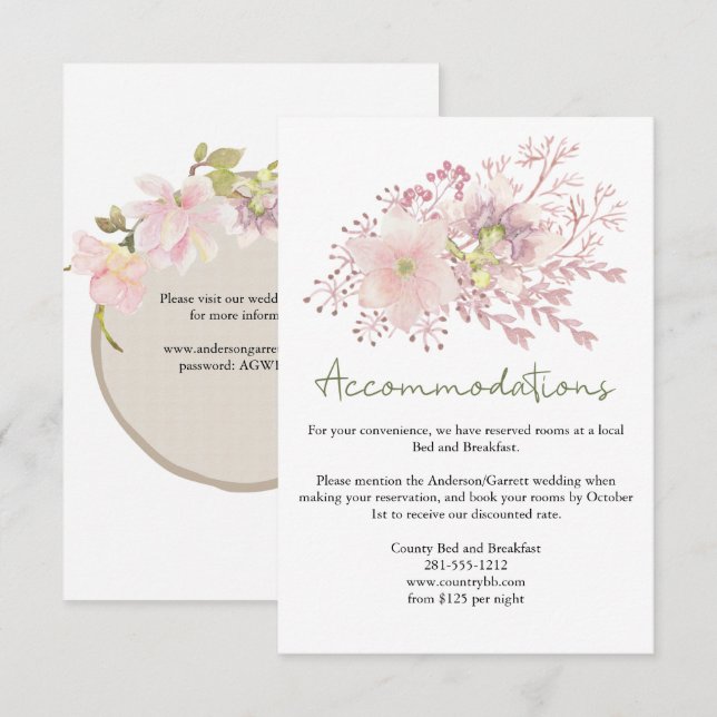 Rosa Blush Magnolia Bloral Wedding Card Begleitkarte (Vorne/Hinten)