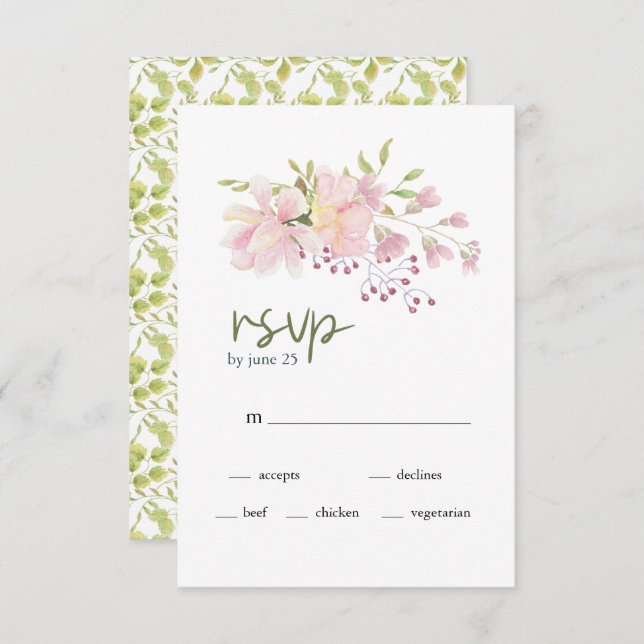 Rosa Blush Magnolia Bloral Wedding RSVP Card (Vorne/Hinten)