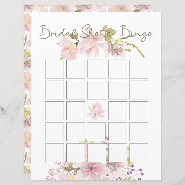 Rosa Blush Magnolia Brautparty Bingo (Vorne/Hinten)