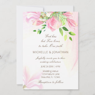 Rosa Blush Magnolias Christliche Hochzeit Einladung