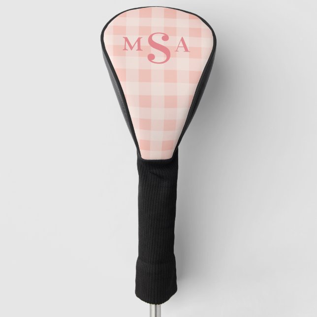 Rosa Blush Monogram Initials Kariert Bauernhof Golf Headcover (Vorderseite)