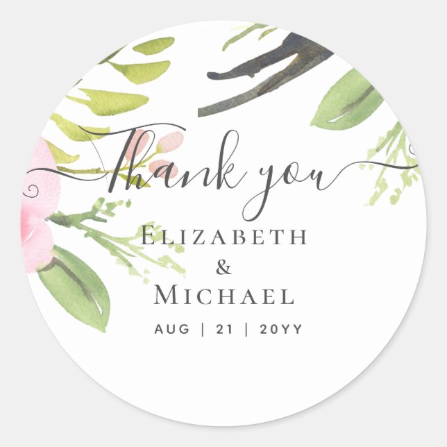 Rosa Blush Olive Wedding Danke für Ihre Unterstütz Runder Aufkleber (Vorderseite)