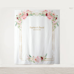 Rosa Blush Peonies Gold Bloom Foto Stand Hochzeit Wandteppich