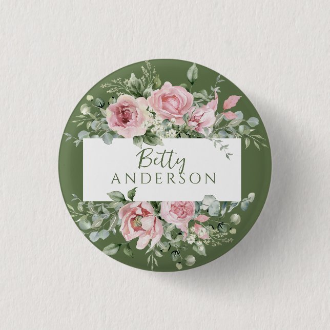 Rosa Blush Pink mit individuellem Namen Button (Vorderseite)