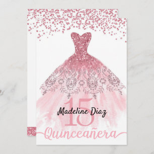 Rosa Blush Quinceanera Birthday Einladung