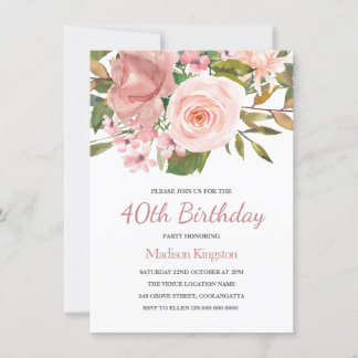 Rosa Blush Rose Gold 40. Geburtstag Party Einladun Einladung