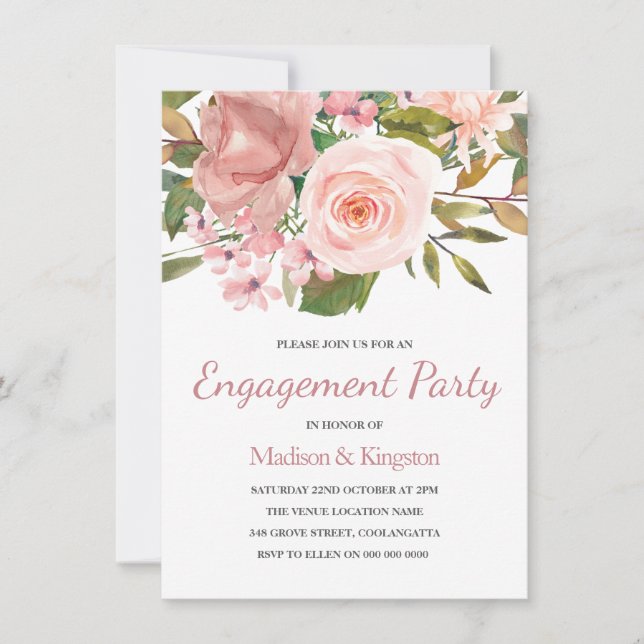 Rosa Blush Rose Gold-Engagement Party laden Einladung (Vorderseite)