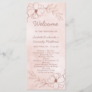 Rosa Blush & Rose Goldene Foil Chic Hochzeitsfeier Programm