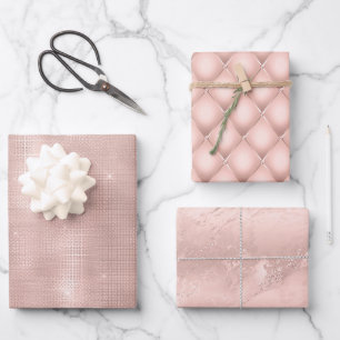 Rosa Blush Rose Goldene Sparkle Glam Geburtstag Geschenkpapier Set