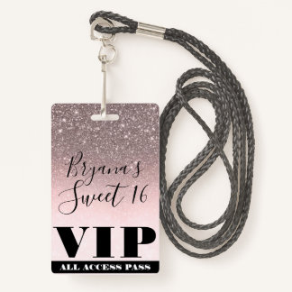 Rosa Blush Silver Glitzer Glam Sweet 16 VIP Pass Ausweis