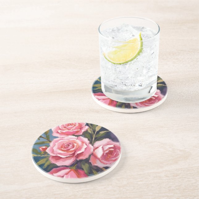 Rosa-Blush-Strauß-Gemälde Getränkeuntersetzer (Seite)