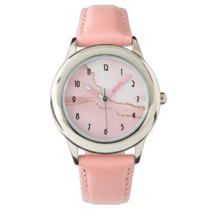 Rosa Blush Tor mit Gold Ribbon Elegant Armbanduhr